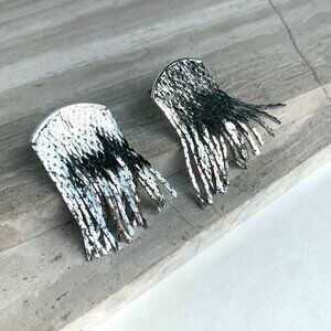 NEW~ Anthropologie Arched Silver Fringe Post Earrings